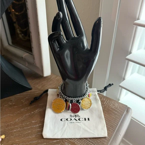 Coach Rare silver toned Gold&Red enamel Charm Bracelet NWOT w branded dust bag - Picture 8 of 9